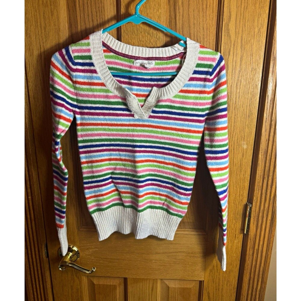 Aéropostale Women' S Multicolor Striped V-Neck Knit Pullover Long Sleeve Sweater